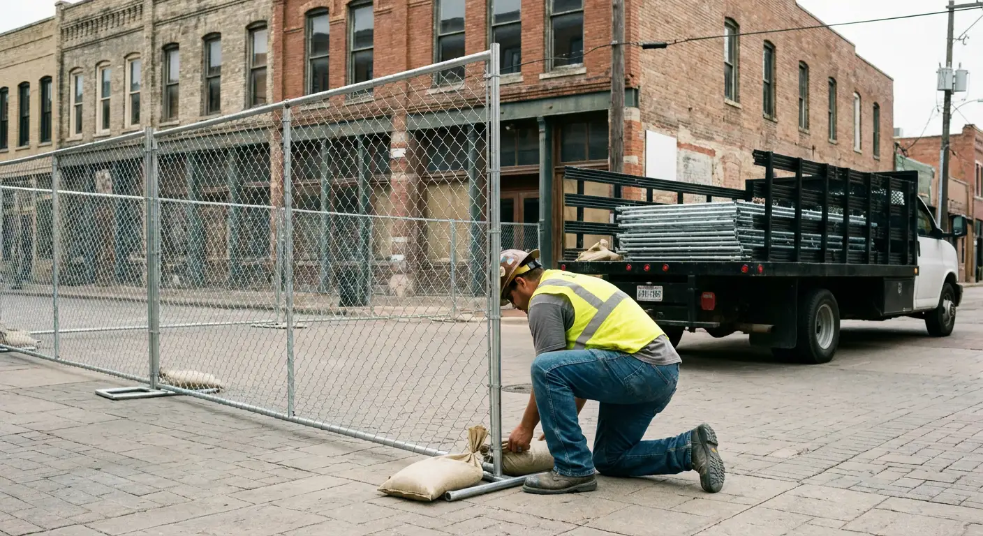 Temporary fence installation in Levittown urban environment