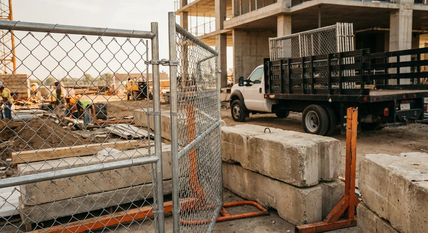 Commercial temporary fencing installation site in Levittown, NY