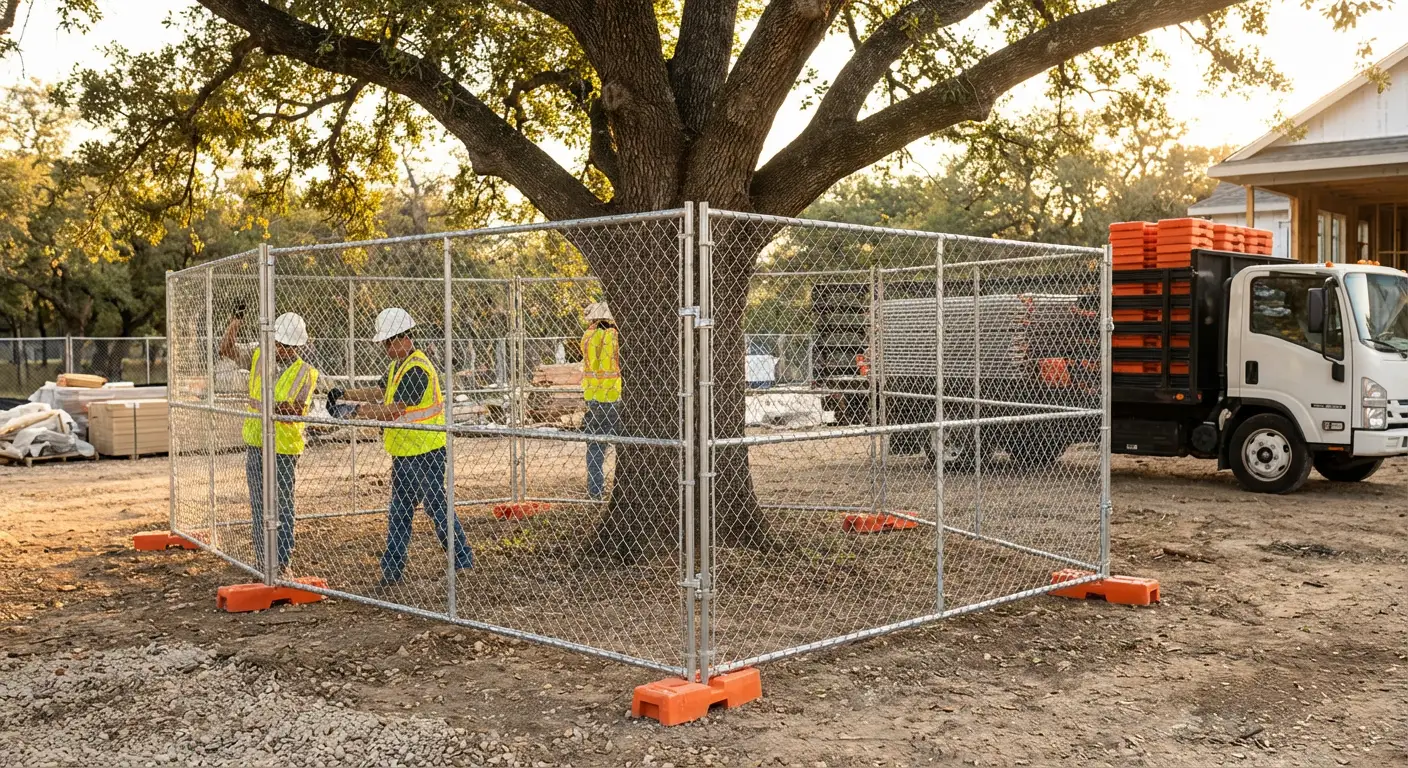 Tree protection zone fencing background in Levittown, NY