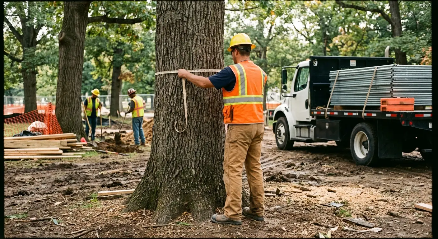Tree protection zone fencing installation in Levittown, NY