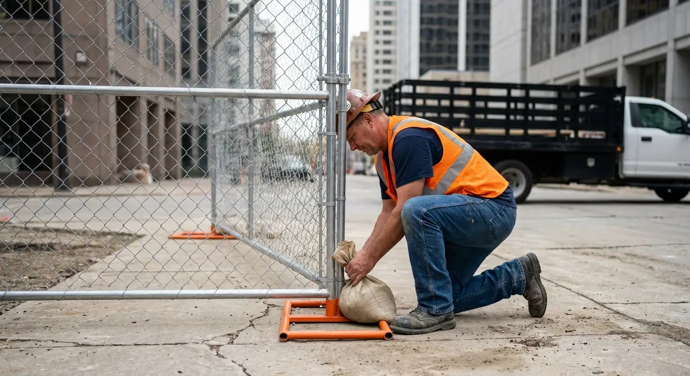 Temporary fence installation in Downtown Levittown area