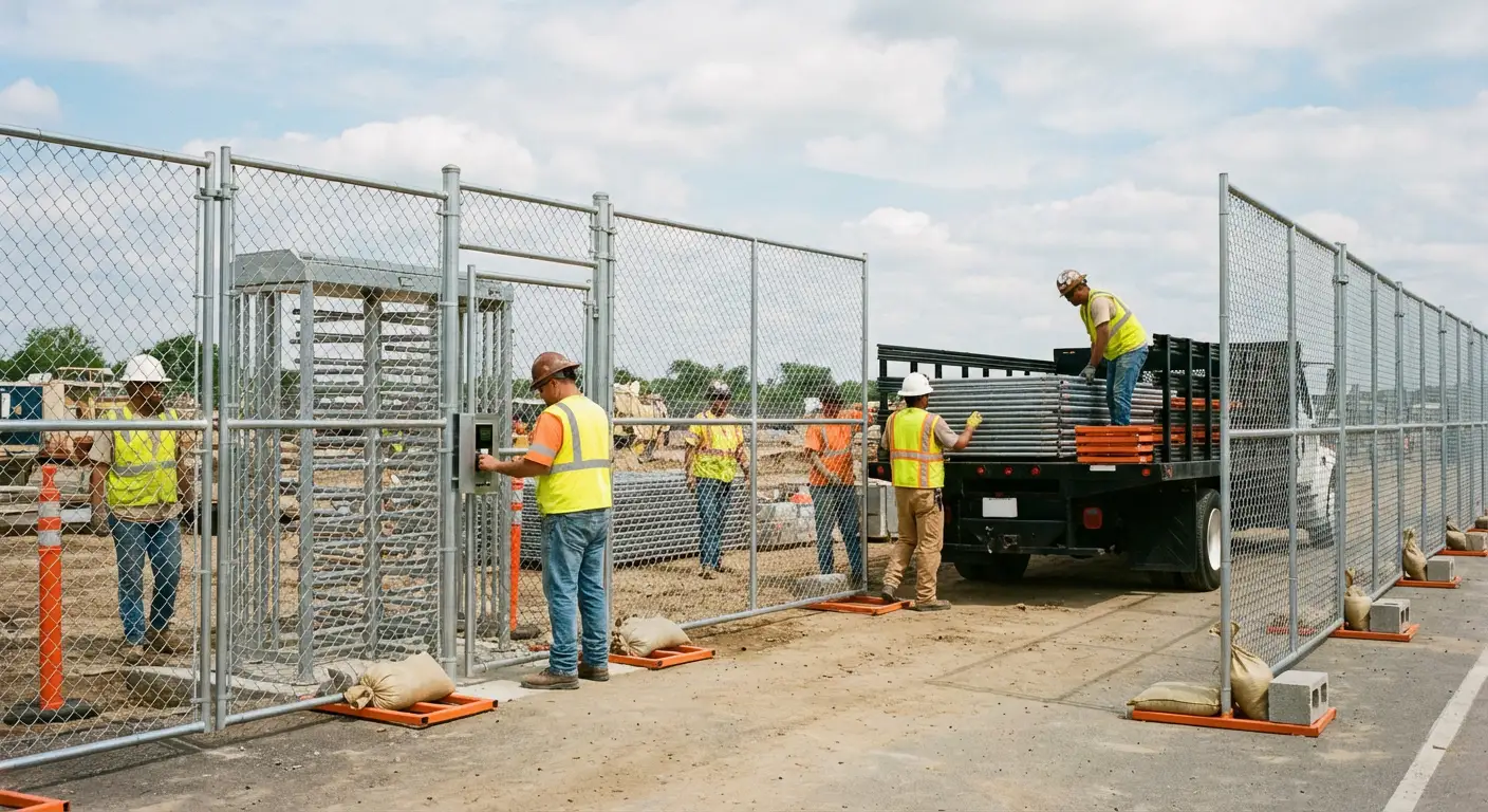Secure construction site with temporary fencing in Levittown, NY