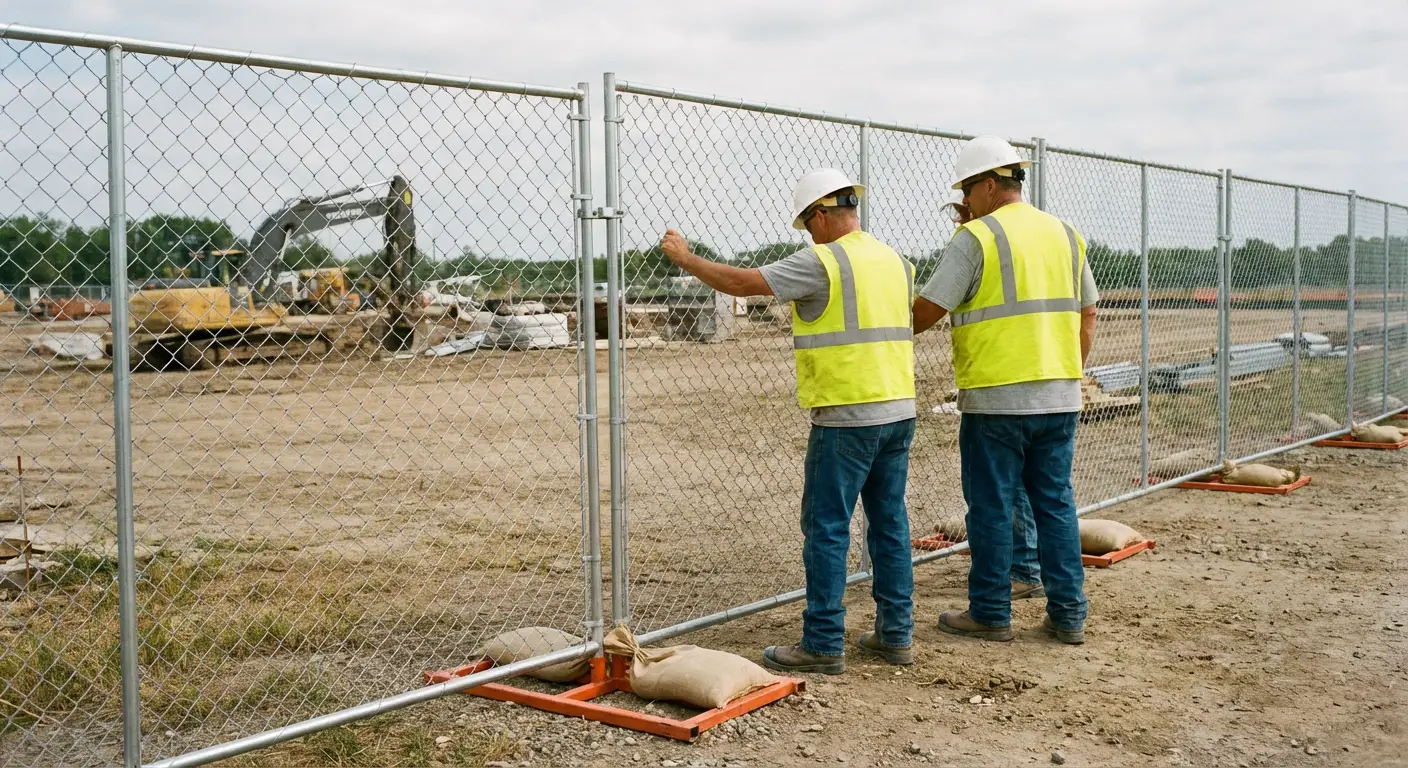 Construction site chain link panel installation in Levittown, NY