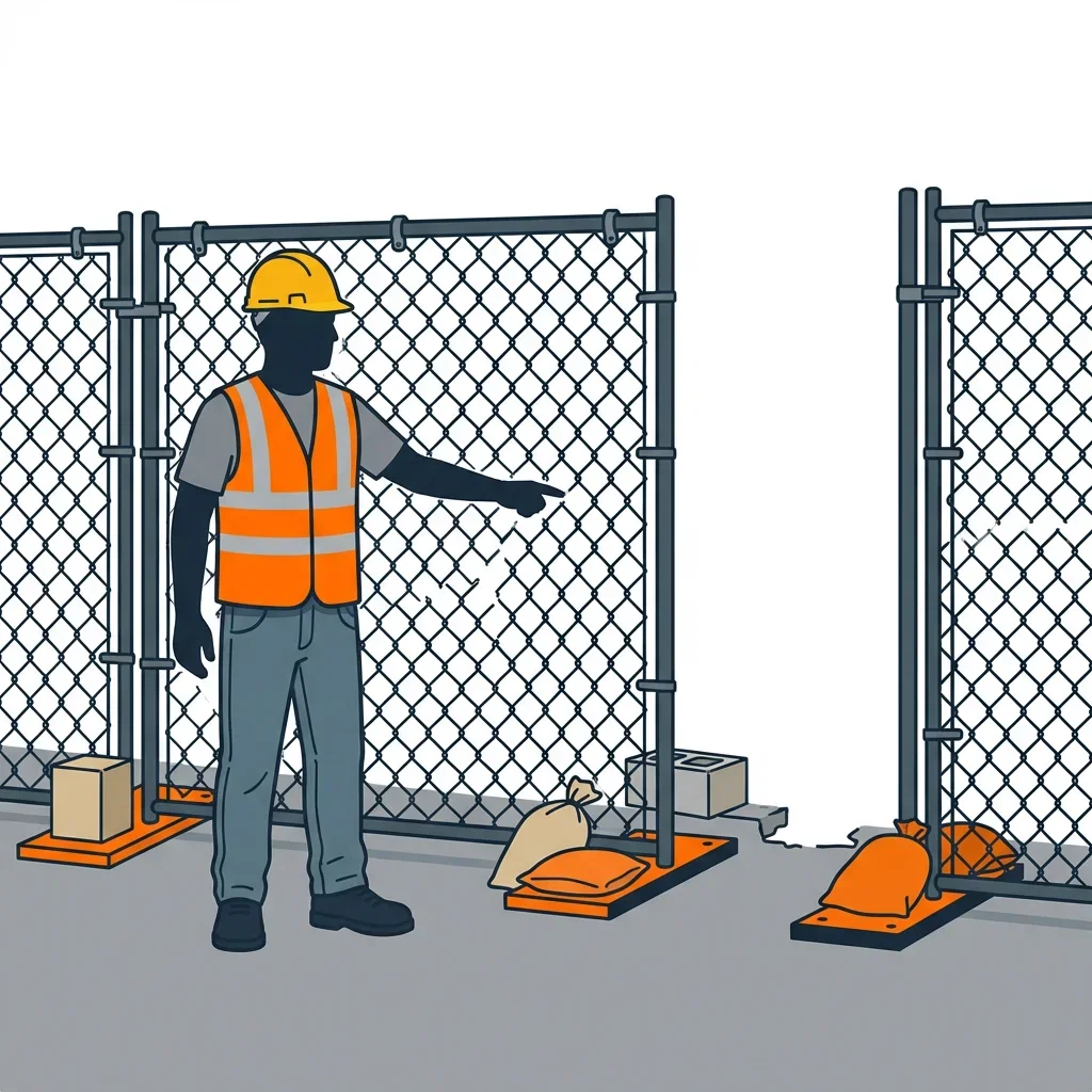 Diagram illustrating common construction site perimeter vulnerabilities in Levittown, NY